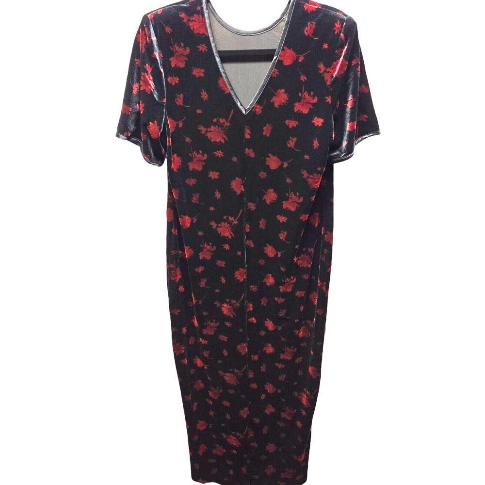 Another Thyme Dress size 14 Maxi Modest Red Velvet Floral Vintage fairygoth